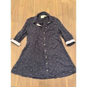 Maeve by‎ Anthropologie Navy Polka Dot Button Down Shirt Dress Women's Small